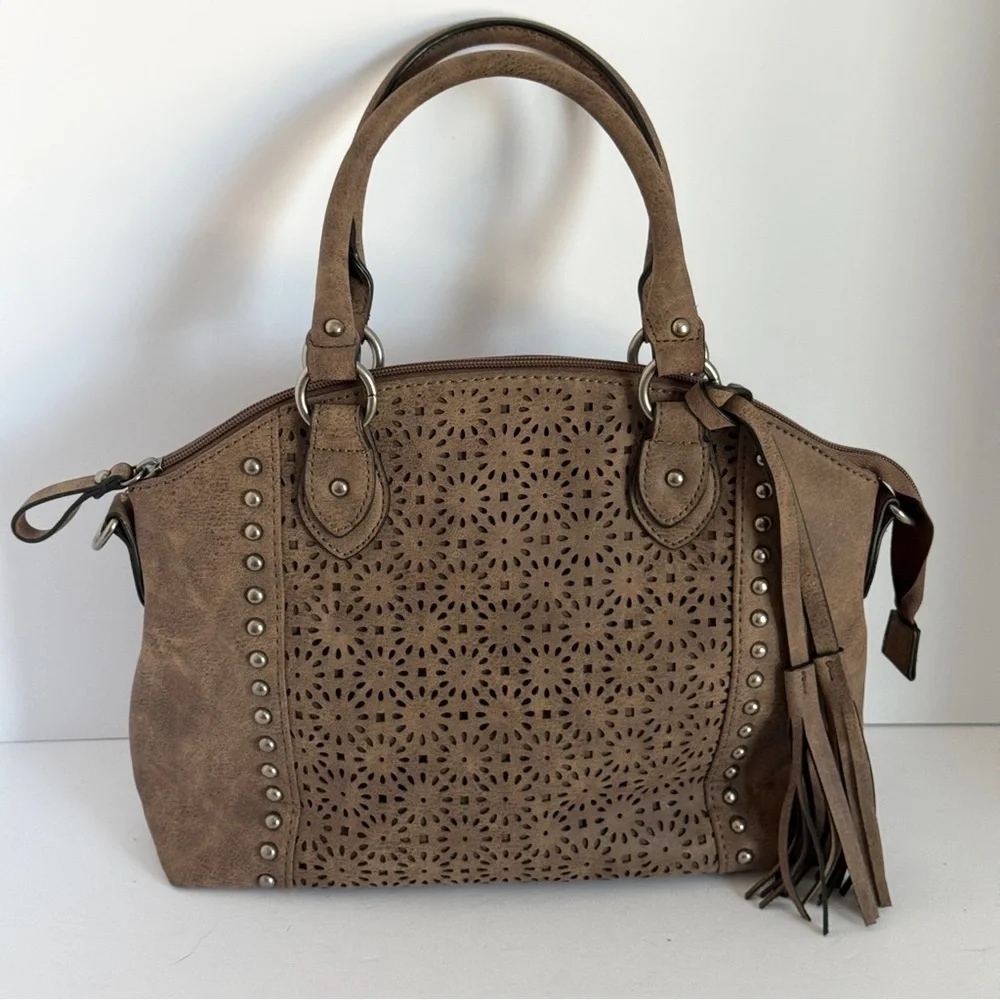 Bueno Satchel Crossbody Bag Brown Studded Purse Shoulder Bag